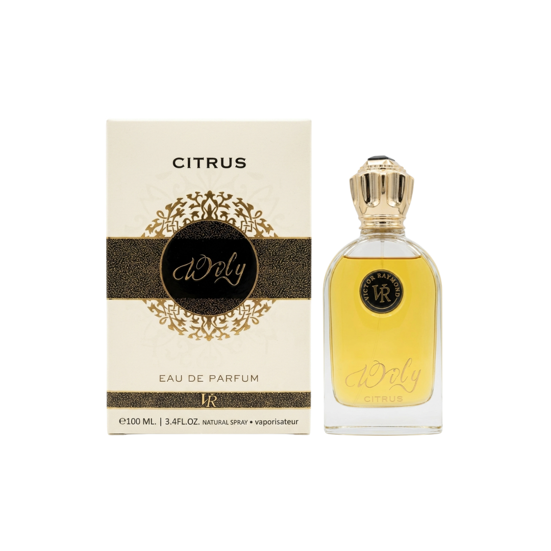Victor Raymond Citrus Eau De Parfum for women, luxury citrus-inspired fragrance with premium white and gold presentation box.