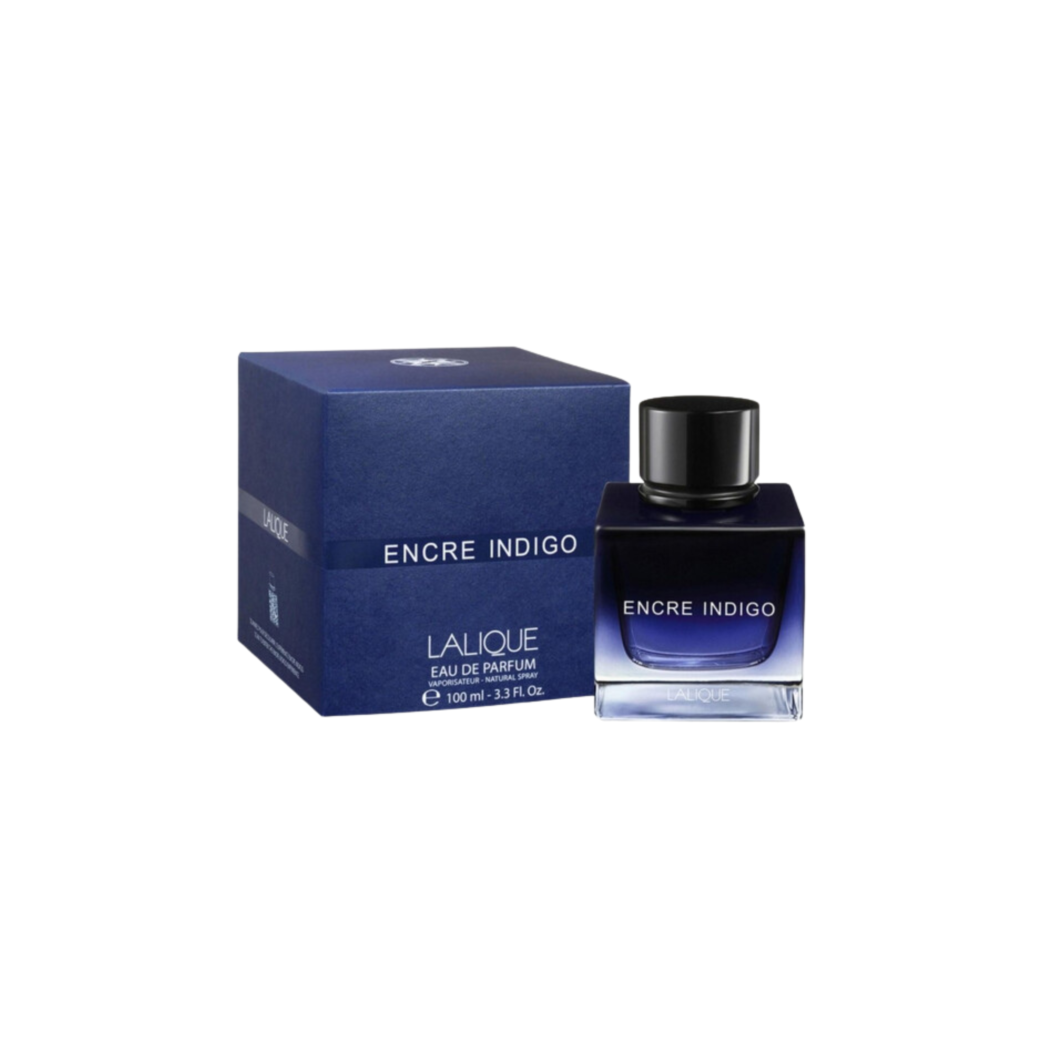 Lalique Encre Indigo Eau De Parfum For Men luxury woody aromatic fragrance bottle.