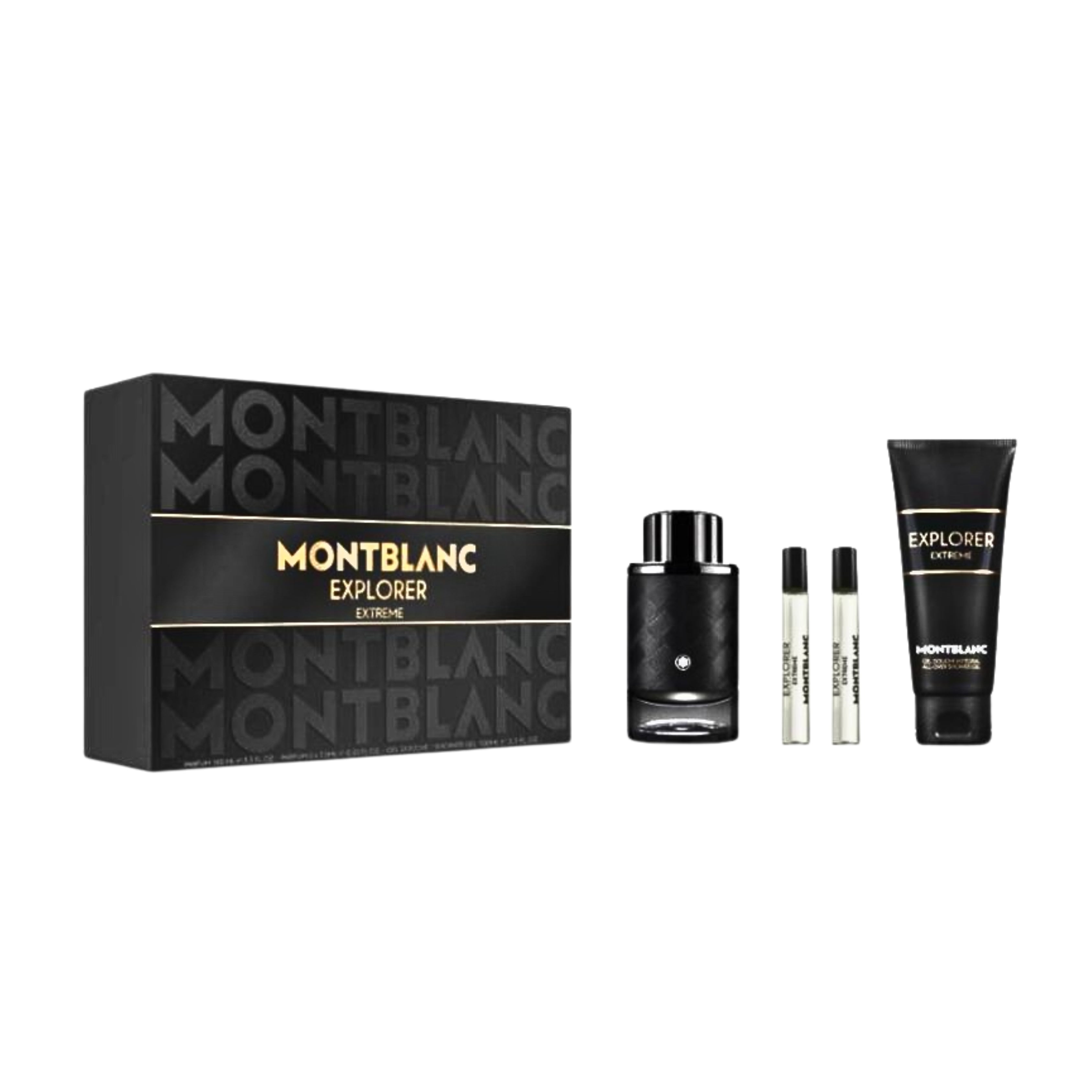 Mont Blanc Explorer Extreme Set for Him 100ml perfume with two 7.5ml travel sprays and 100ml shower gel at Perfume Gallery Qatar